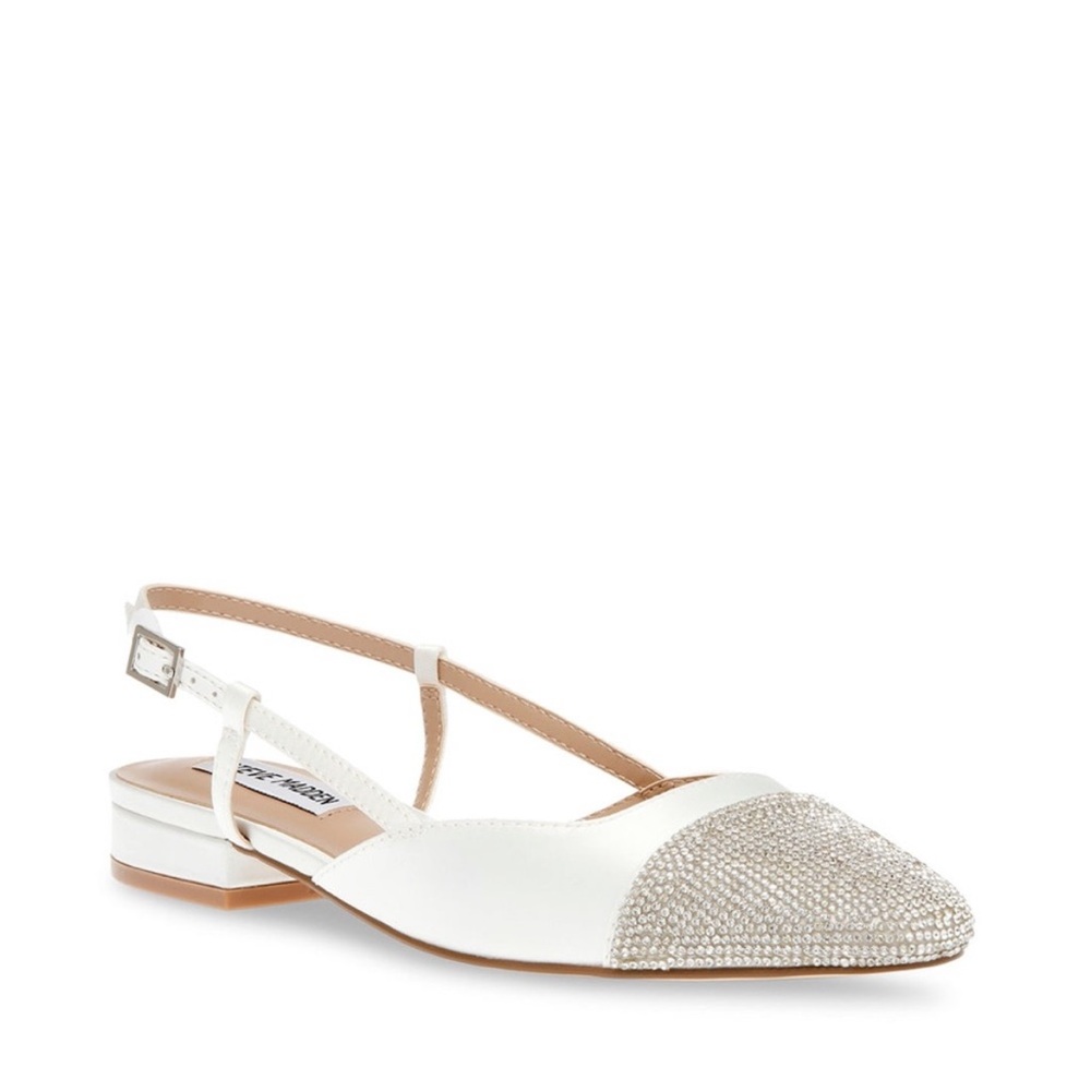 Steve Madden Belinda Ivory Slingback Flats Size 6.5‎ | Rhinestone Toe